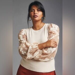 Anthropologie Dolan NWT cream and tan puff sleeve top size 1X